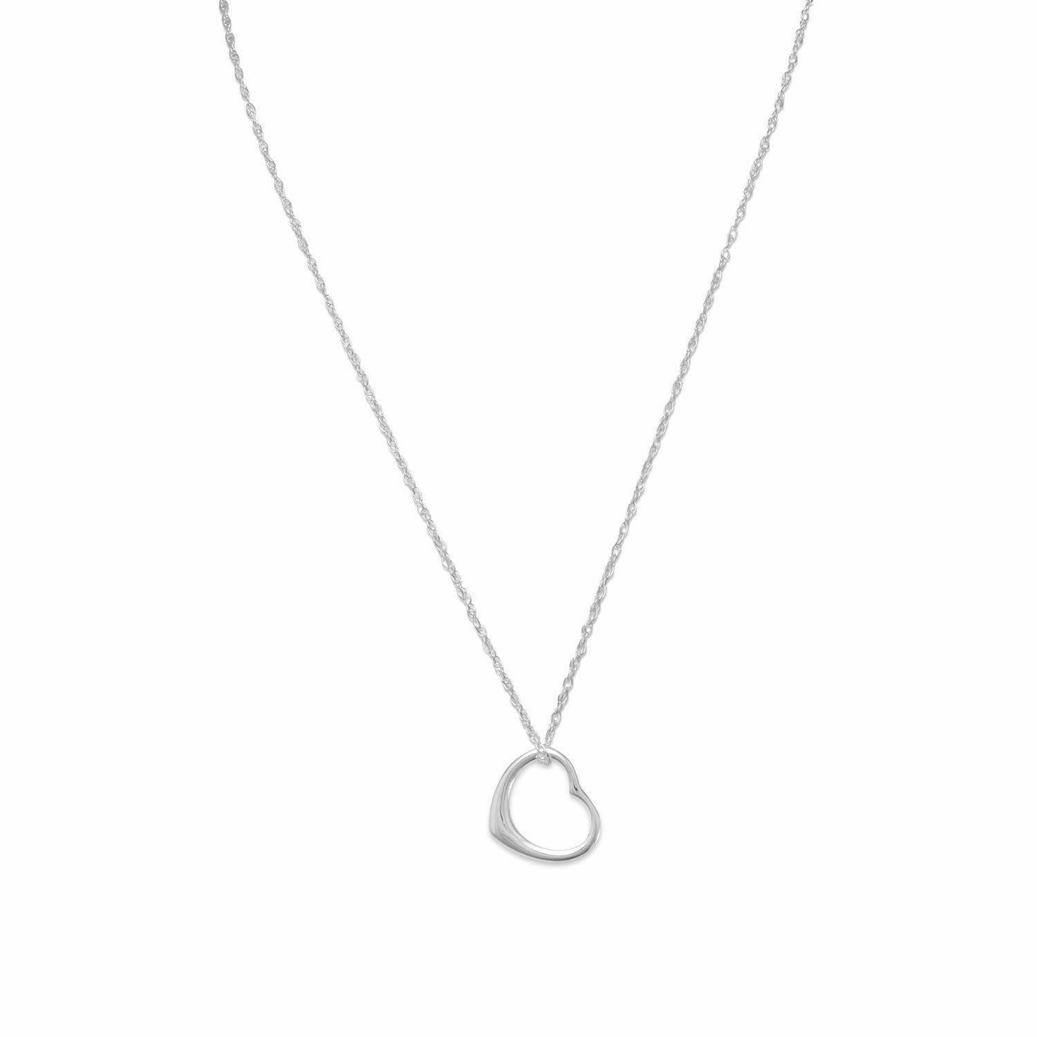 Floating Heart Necklace Sterling Silver - Rope Chain Included Event Style Precious Shine