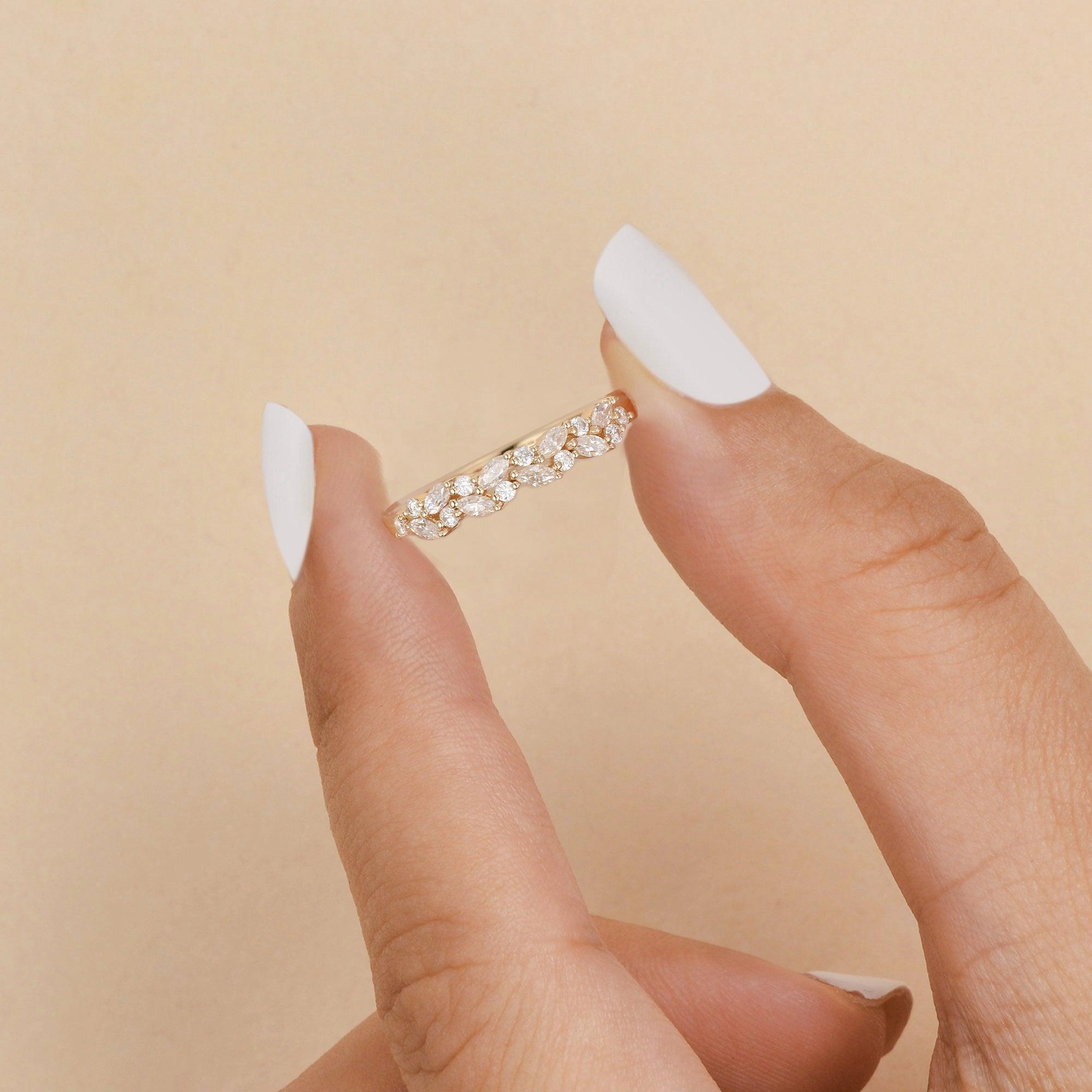 Marquise Shaped Moissanite Wedding Band Dazzling Finish