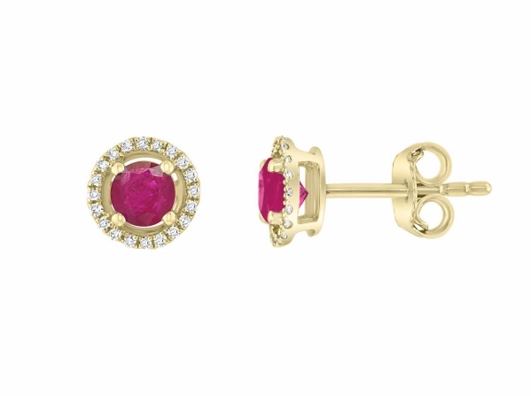 Graceful Look Bright Decoration Round Shape Rubies and Diamond Earrings in 14K Yellow Gold (0.58ctw)