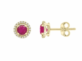 Graceful Look Bright Decoration Round Shape Rubies and Diamond Earrings in 14K Yellow Gold (0.58ctw)