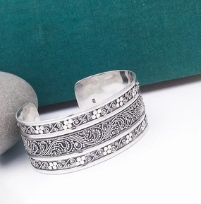 All Season Everyday Wear Wide Ornate Bali Sterling Cuff