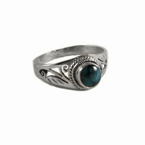 Urban Style Simulated Turquoise Sterling Silver Scroll Design Ring, Size 5-1/2 - Handmade