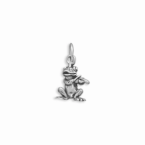 Singing Frog Playing Violin Charm 3D Sterling Silver - Made in the USA Party essential