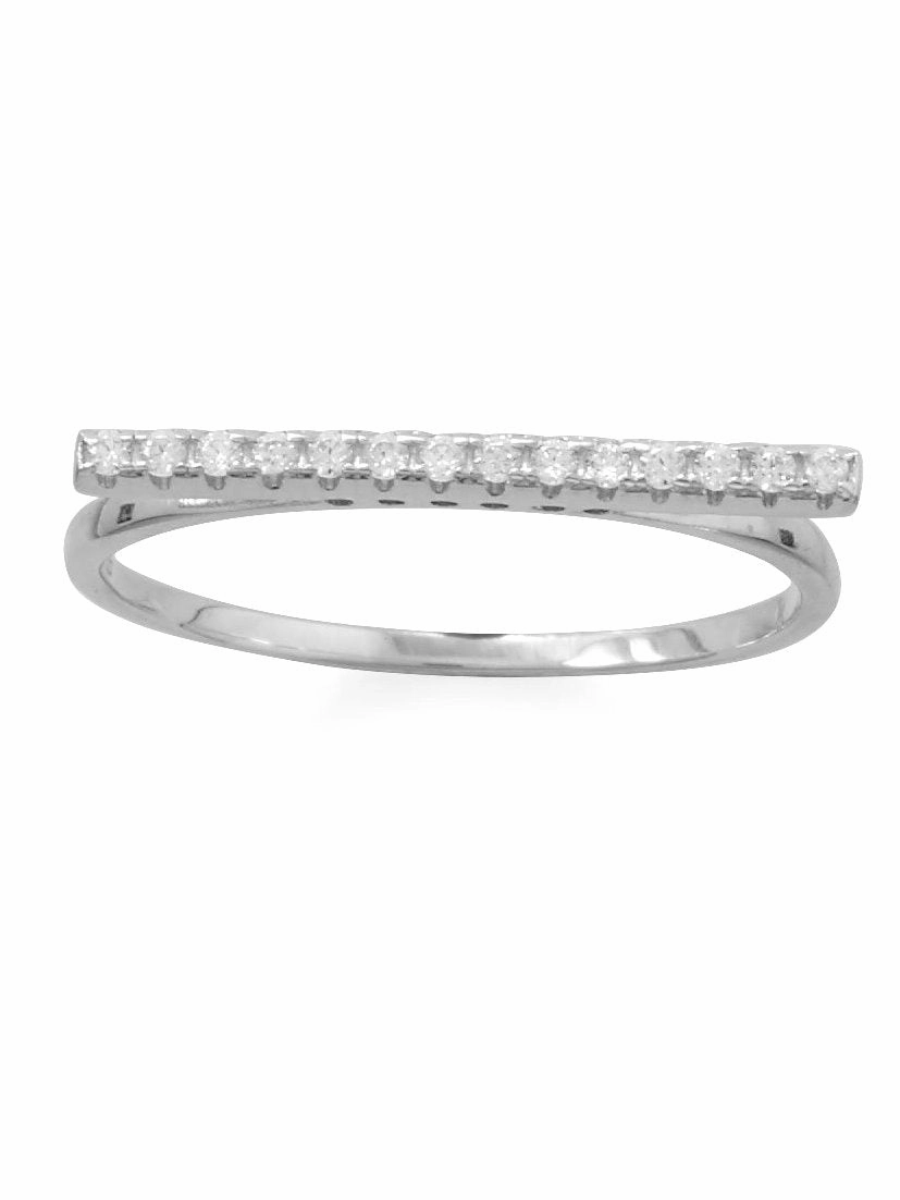 Romantic Element Out Of Box Single Bar Ring with Sparkling Cubic Zirconia Rhodium-plated Sterling Silver