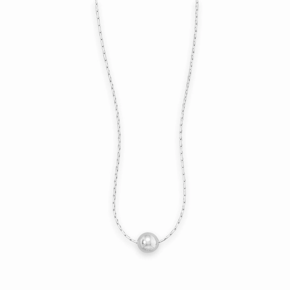 Delicate Beauty Single Polished Bead Necklace with Cardano Chain Rhodium on Sterling Silver - Nontarnish