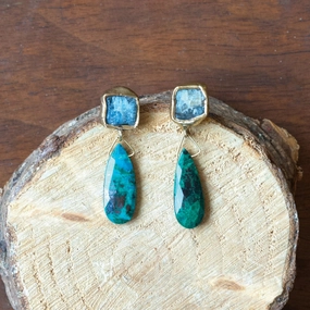 Fashionable Element Sinker Earrings - Brass, Aquamarine   Chrysocolla