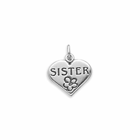 Event Look SISTER Heart and Daisy Flower Charm Sterling Silver, Made in the USA