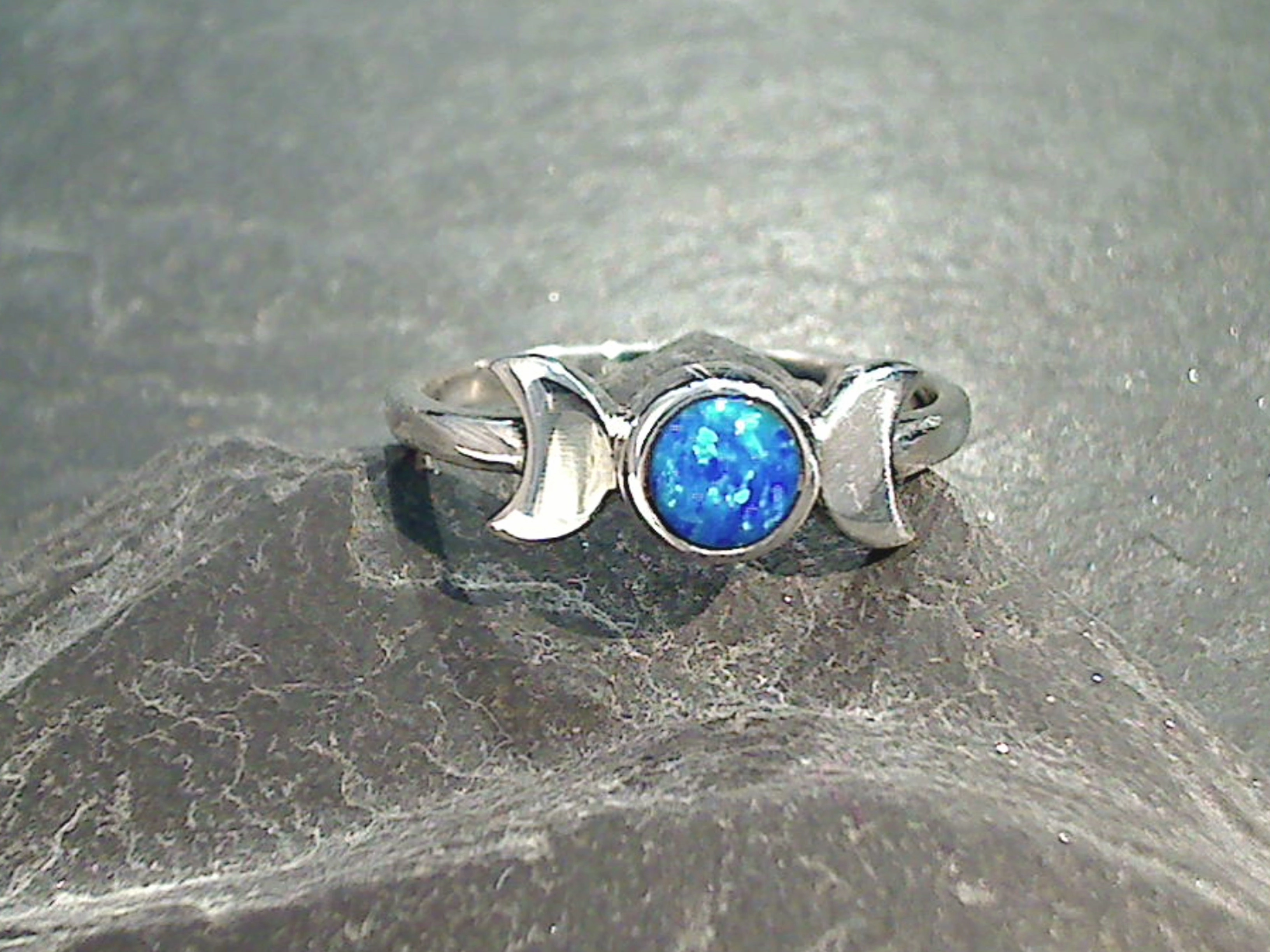 Size 4.5 Lab Created Opal, Sterling Silver Moons Ring Statement Jewelry