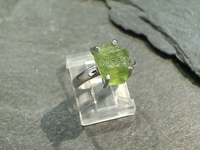 Fantastic Symbol Size 5.25 Rough Cut Peridot, Sterling Silver Ring