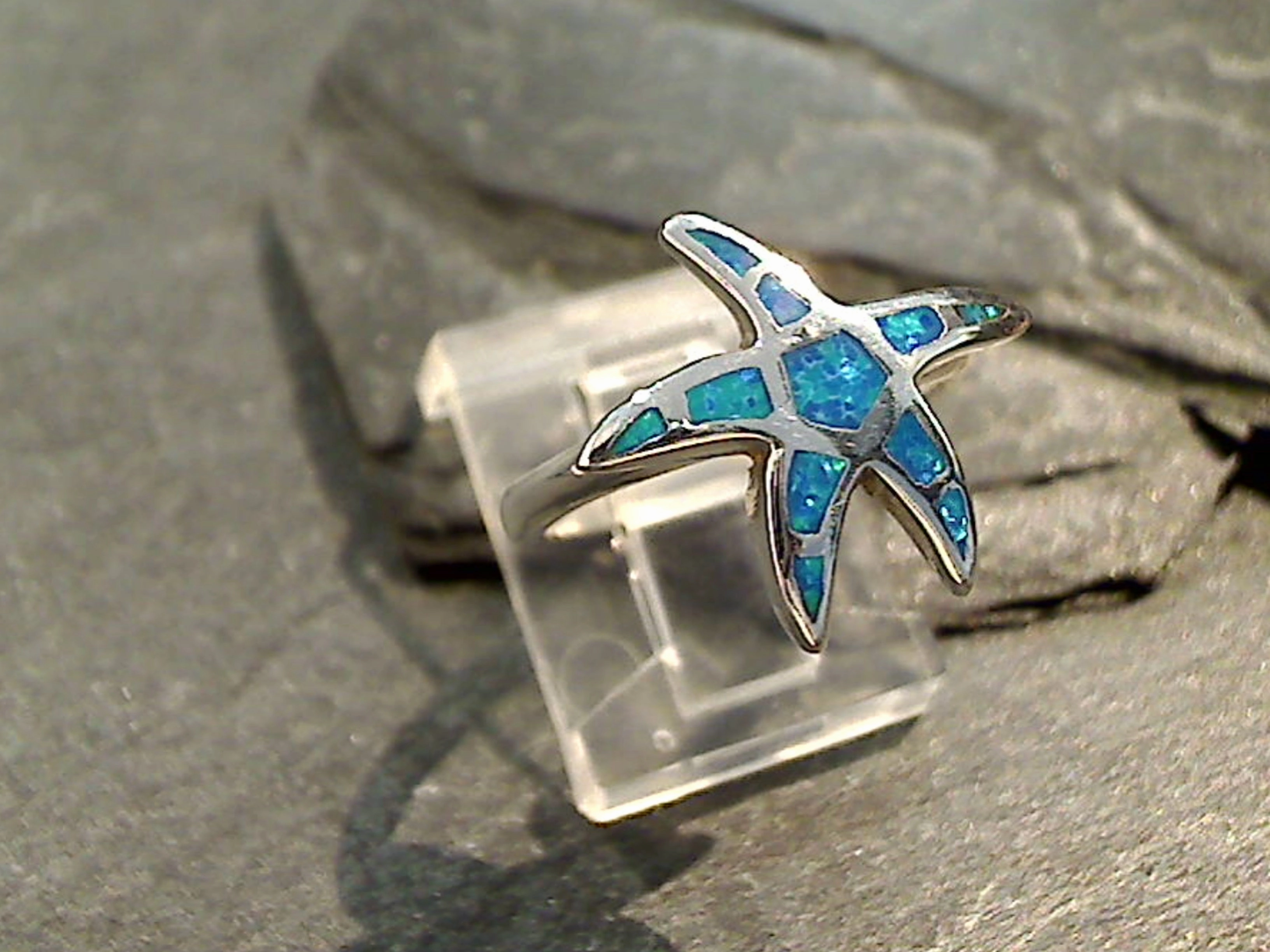 Size 5.5 Lab Created Opal, Sterling Silver Starfish Ring State Emblem Signature Style