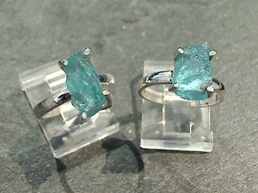Quality Object Size 5 Rough Cut Apatite, Sterling Silver Ring