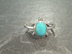 Size 7.25 Turquoise, Sterling Silver Sea Turtle Ring Fun Detail Stylish Emblem