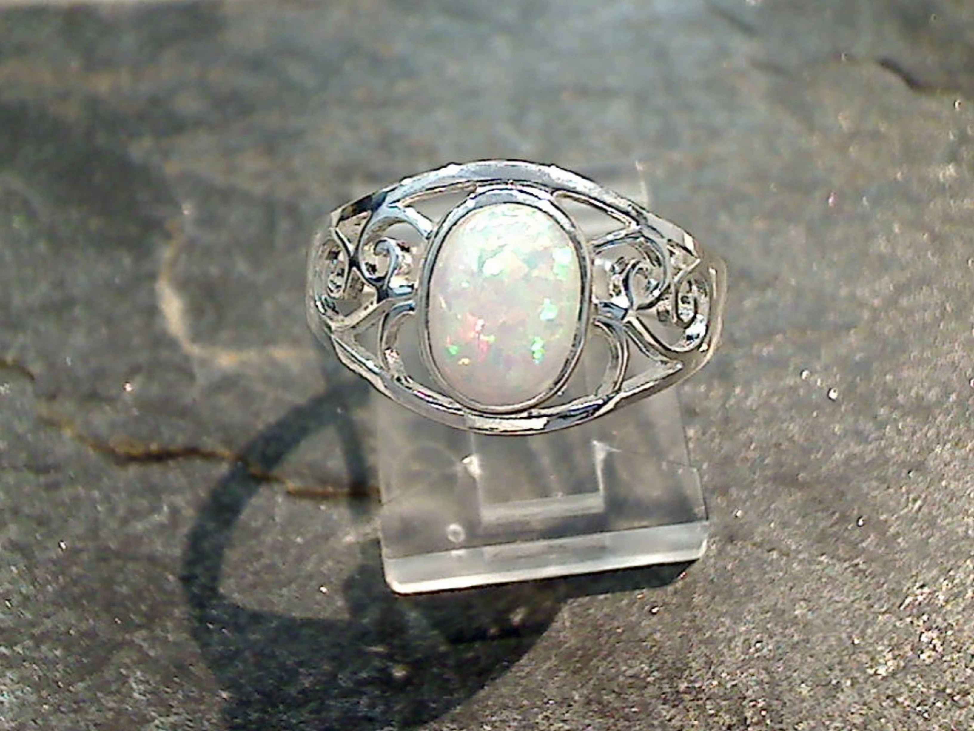 Easy Clean Size 7.75 Lab Created Opal, Sterling Silver Ring