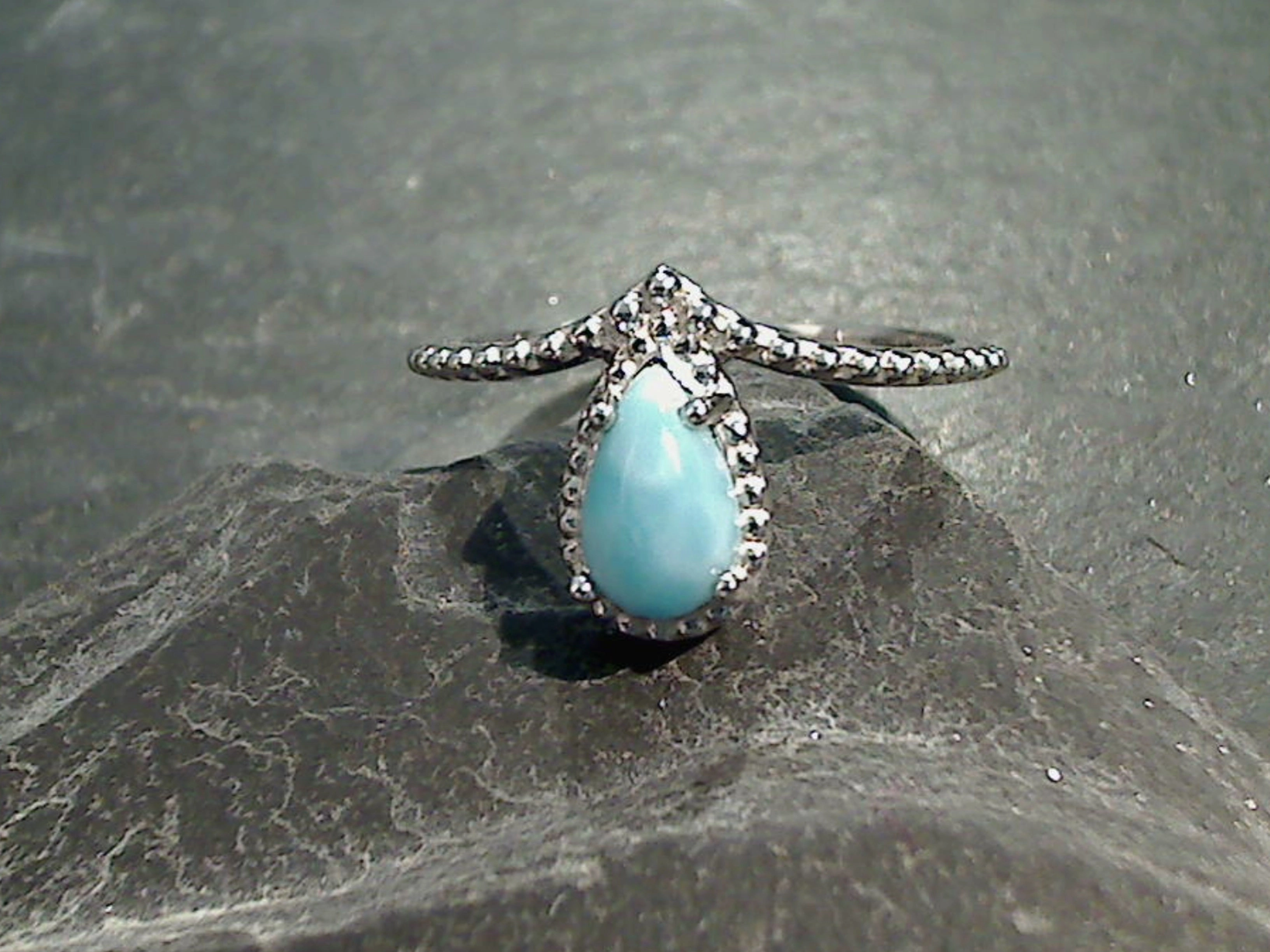 Size 8 Larimar, Rhodium Plated Sterling Silver Ring Graceful Choice Elite Choice