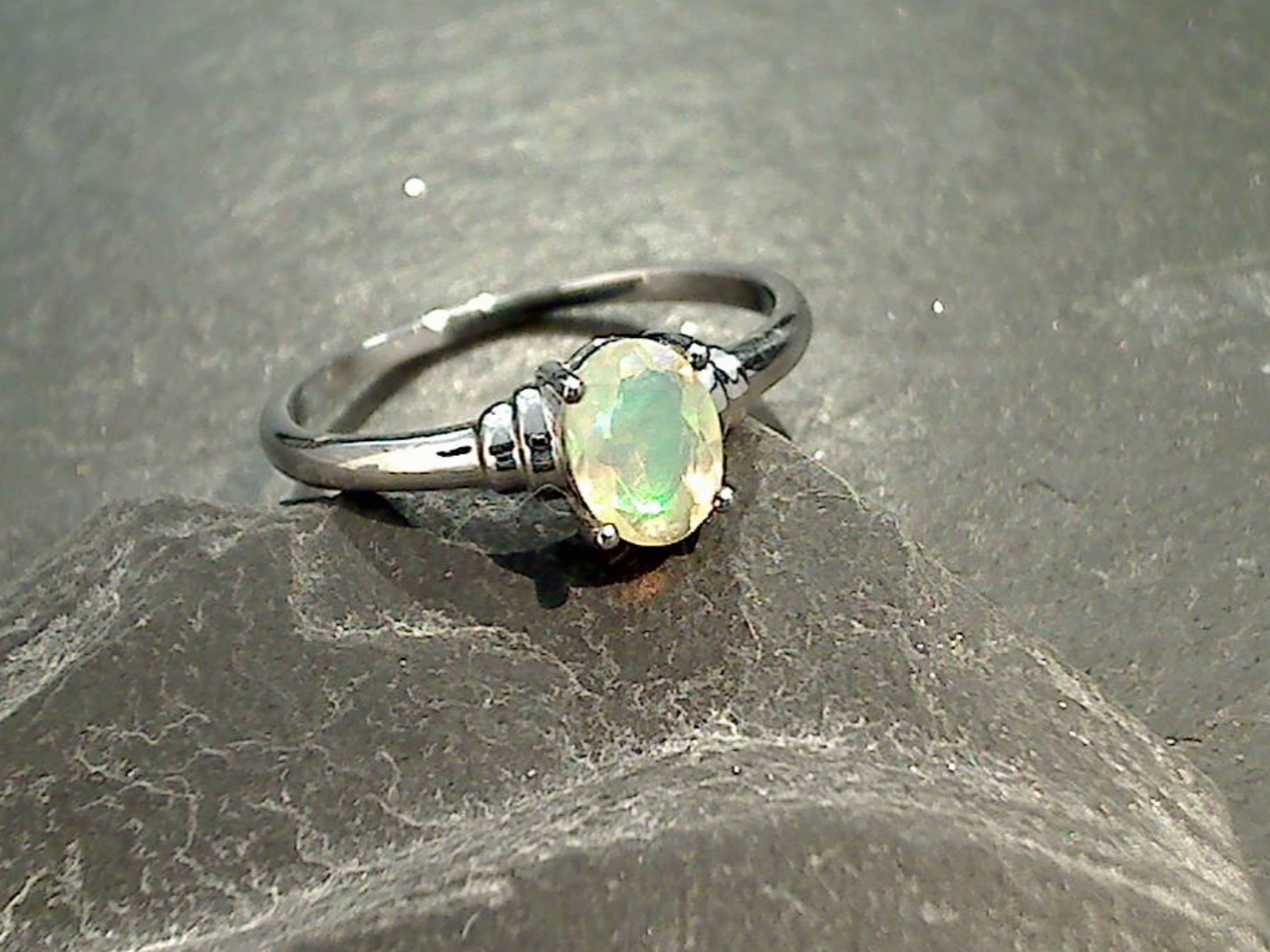 Size 9 Ethiopian Opal, Rhodium Plated Sterling Silver Ring Luxury Gift Superior Accessory