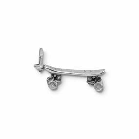 Luxe Accent Bold Pieces Skateboard Charm with Movable Wheels Sterling Silver - Made in the USA