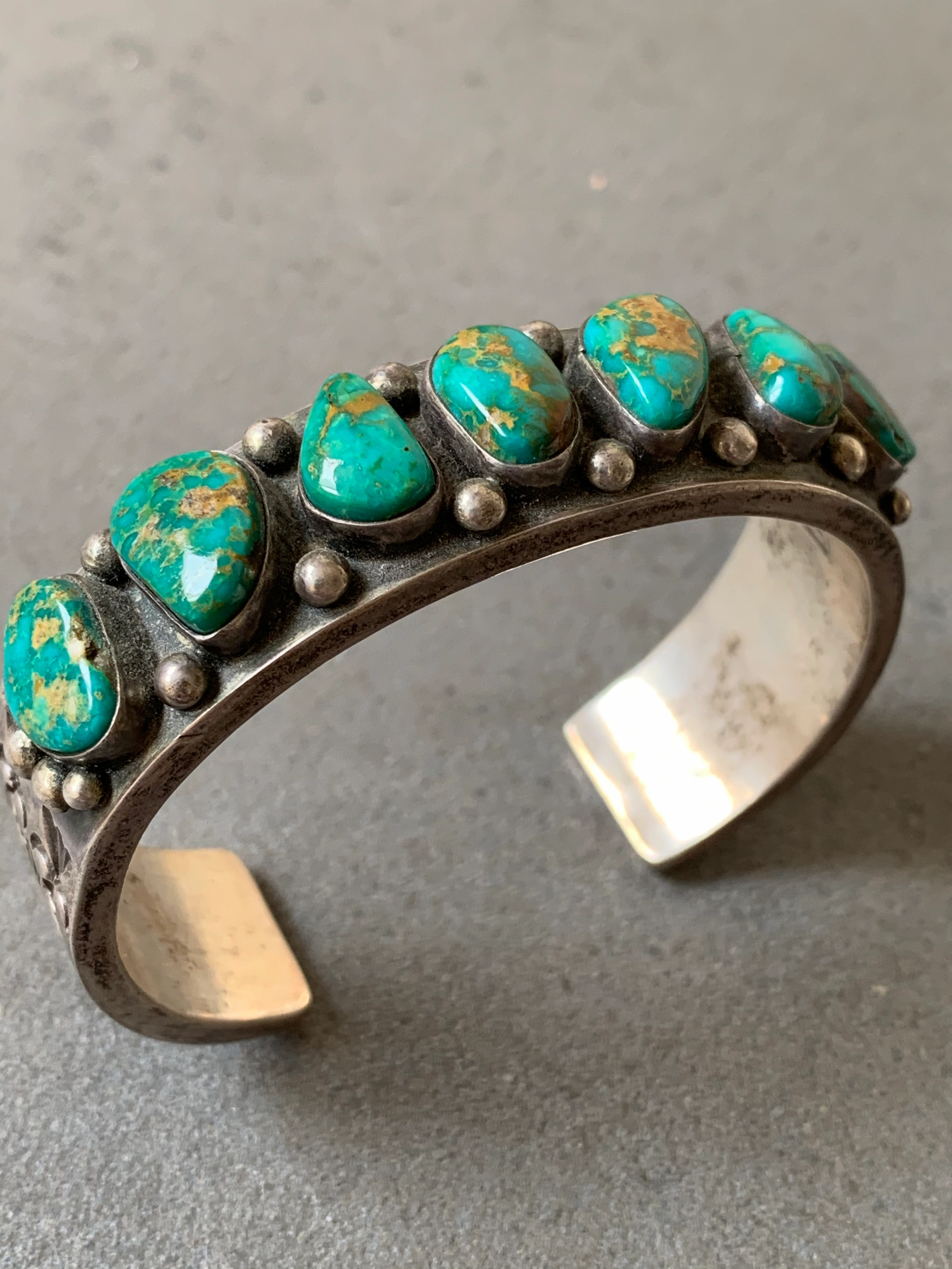 Ernest Roy Begay Navajo Turquoise Sterling Silver Cuff Statement Feature