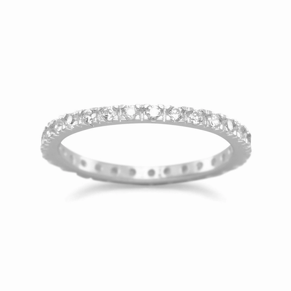 Designer Label Classic Look Eternity Wedding Band with Cubic Zirconia Rhodium on Sterling Silver Nontarnish