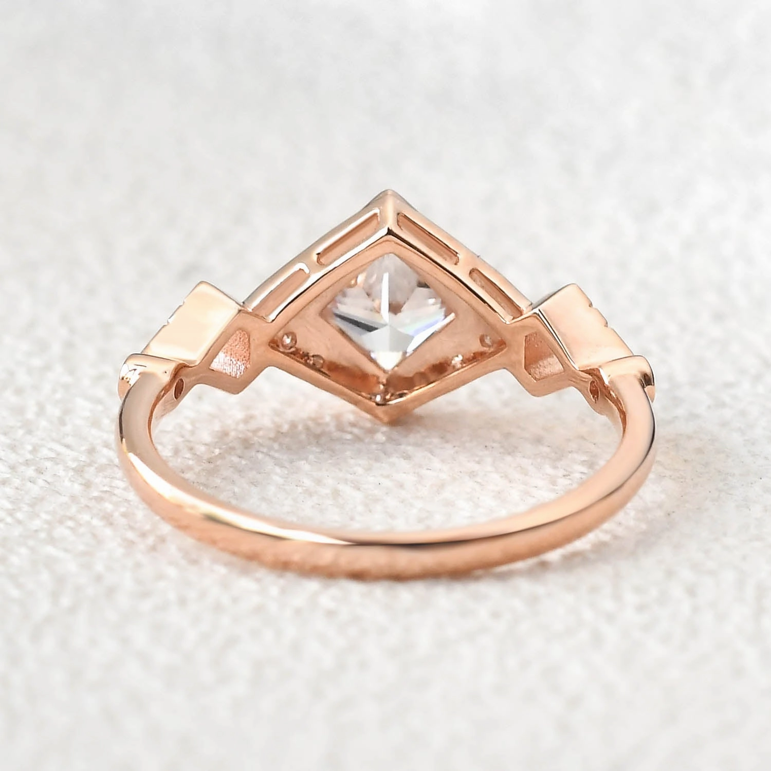 Statement Form Dazzling Edge Princess Cut Moissanite Rose Gold Ring