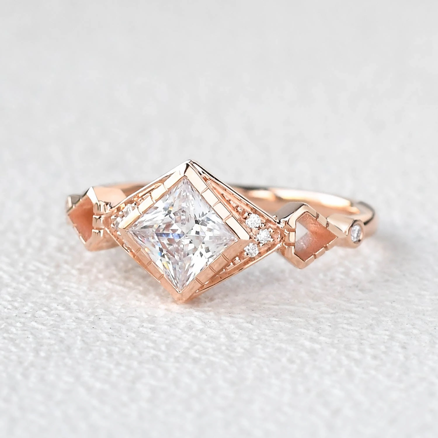 Elegant Touch Princess Cut Moissanite Rose Gold Ring