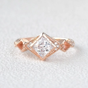 high contrast Sophisticated Sparkle Princess Cut Moissanite Rose Gold Ring