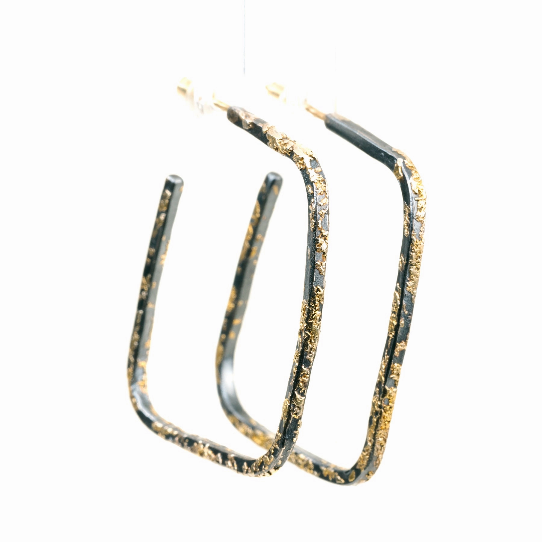 Slice Square Hoops - 22k/18k Gold   Oxidized Silver Artistic Piece Ornate Finish