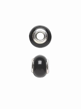 Slide-on Bead Charm Black Agate Sterling Silver 4mm Center Hole Casual Style