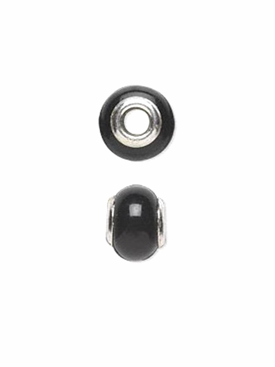 Slide-on Bead Charm Black Agate Sterling Silver 4mm Center Hole Casual Style