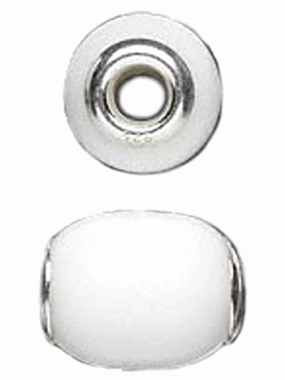 Slide-on White Bead Charm Agate Sterling Silver 4mm Center Hole Formal Design Holiday Glow