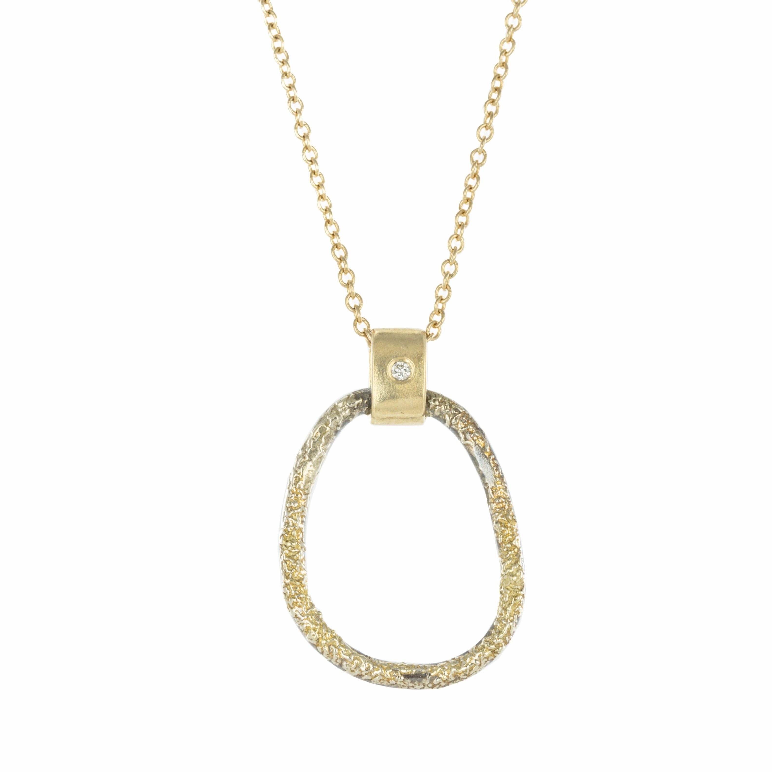 Small Dusted Carabiner Necklace - 22k/18k Gold, Oxidized Silver   VS Diamond Soft Edge