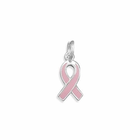 Small Pink Awareness Ribbon Charm Sterling Silver Shining Accent