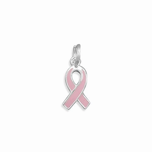 Small Pink Awareness Ribbon Charm Sterling Silver Shining Accent