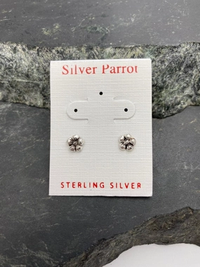 Small Silver Flower Studs Red Tone Style Detail