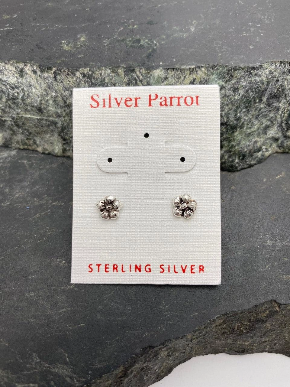 Small Silver Flower Studs Red Tone Style Detail