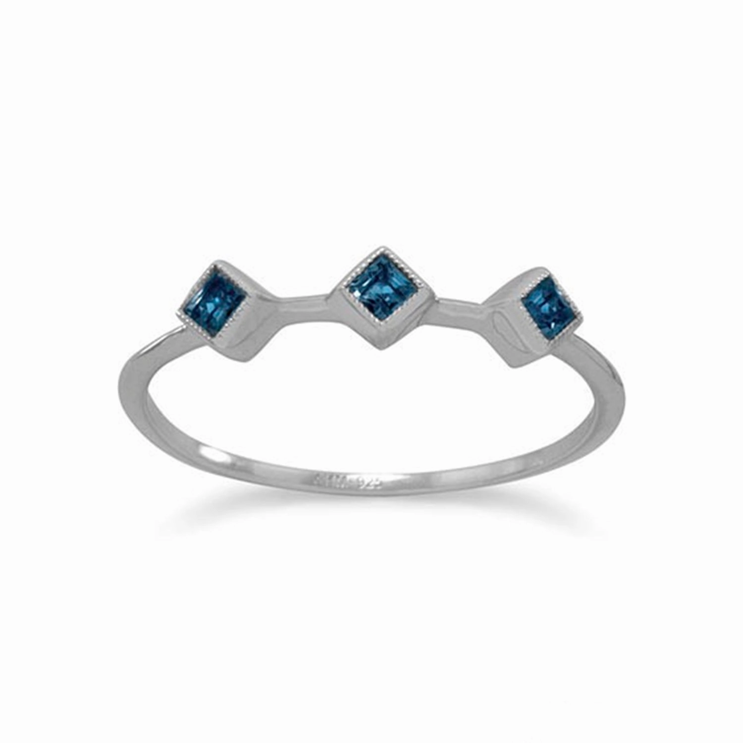 Small Stackable London Blue Topaz Ring Rhodium on Sterling Silver Memory Lane Artistic Style