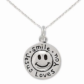 Smile Jesus Loves You Sterling Silver Necklace, Includes Chain Premium Charm Vivid Charm