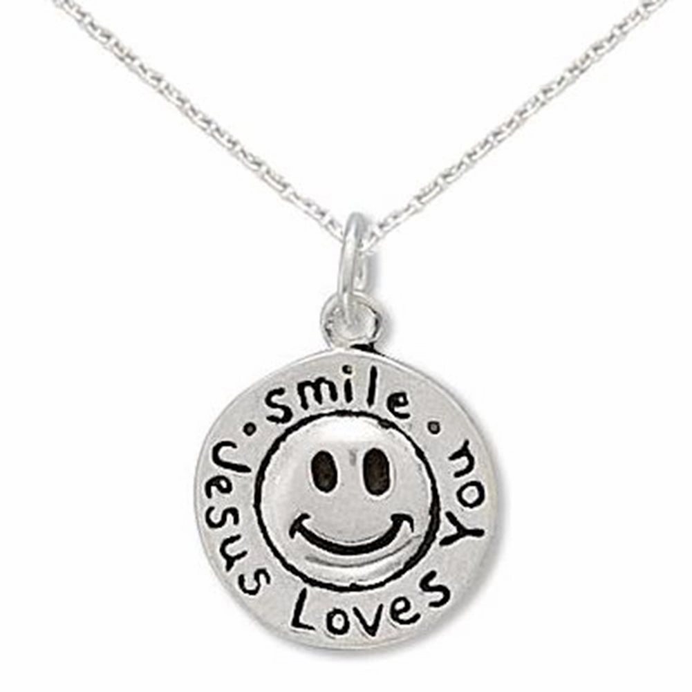 Smile Jesus Loves You Sterling Silver Necklace, Includes Chain Premium Charm Vivid Charm