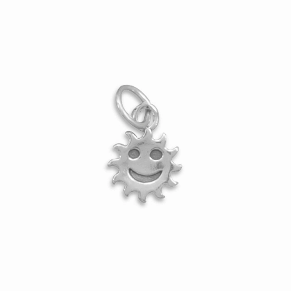Luxury Feel Artisan Sparkle Smiley Face Sun Charm Sterling Silver, Made in the USA