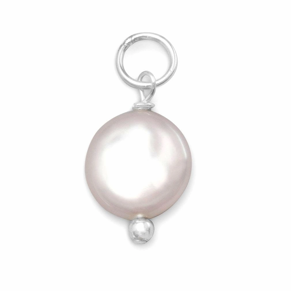 Sterling Silver 8mm Cultured Freshwater Coin Pearl Charm Chic Fashion summer look