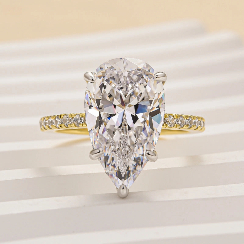 Louily Excellent Yellow Gold Pear Cut Engagement Ring For Women Studio Light Cool Texture