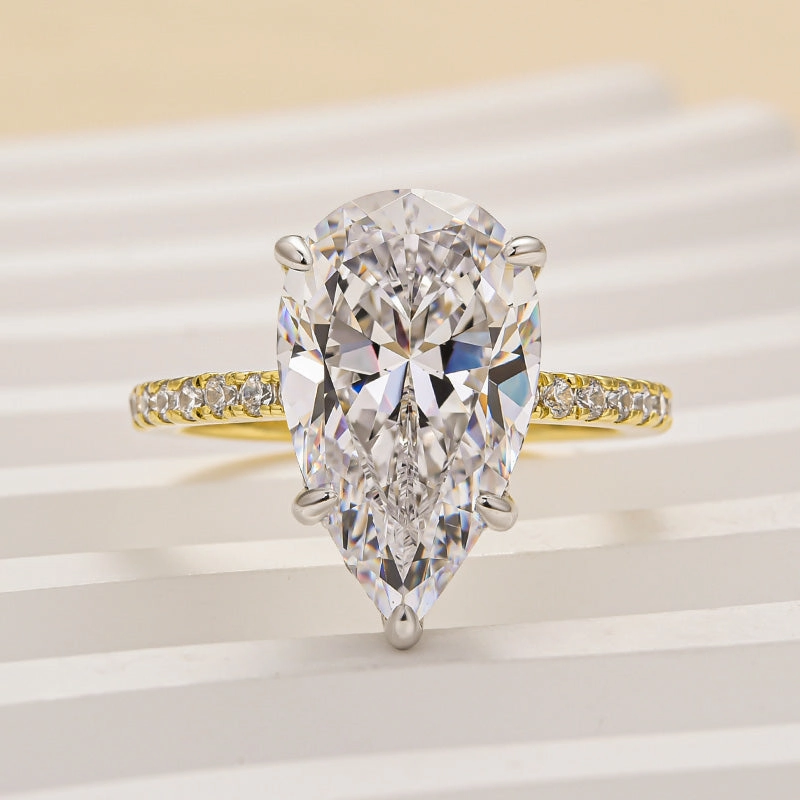 Lustrous Highlight Louily Excellent Yellow Gold Pear Cut Engagement Ring For Women