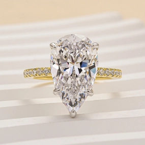 Lustrous Highlight Louily Excellent Yellow Gold Pear Cut Engagement Ring For Women