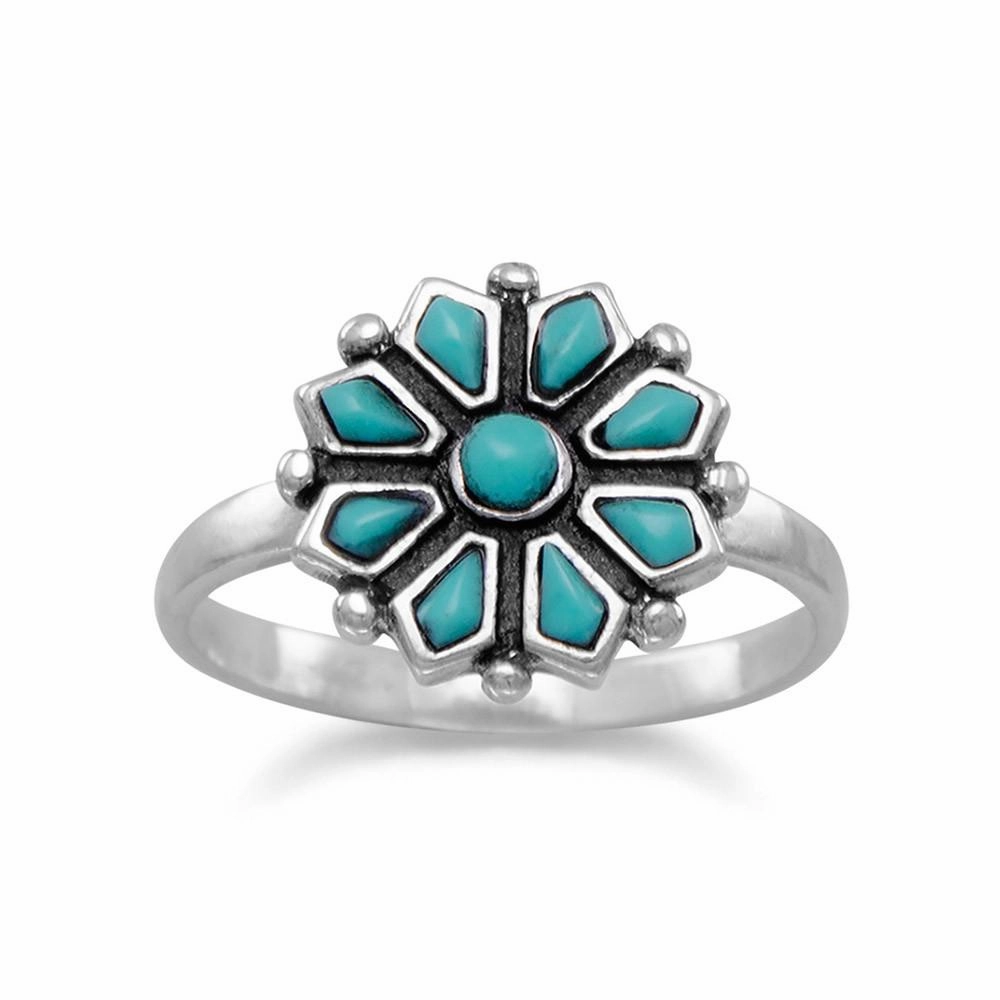 Reconstituted Turquoise Stone Flower Ring Sterling Silver Gifting Moment