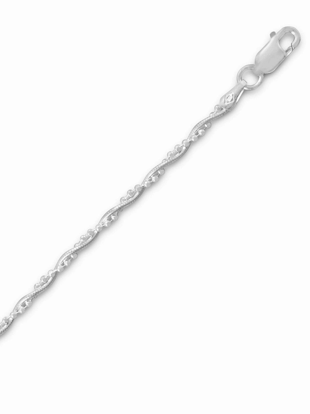 Trendy Spark Luxury Glow Snake and Faceted Bead Twist Chain Necklace Sterling Silver