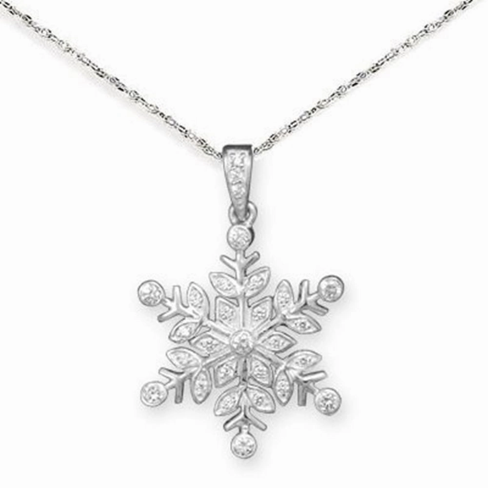 Snowflake Necklace Sparkling Cubic Zirconia Sterling Silver, with Rope Chain Dainty Touch