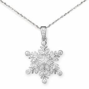Snowflake Necklace Sparkling Cubic Zirconia Sterling Silver, with Rope Chain Glam Appeal