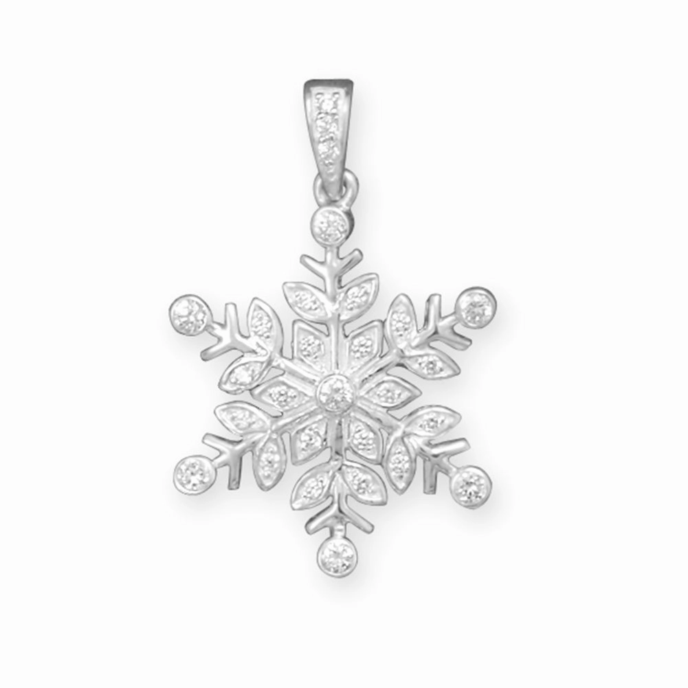 Snowflake Pendant Sparkling Cubic Zirconia Sterling Silver, Pendant Only Radiant Gem