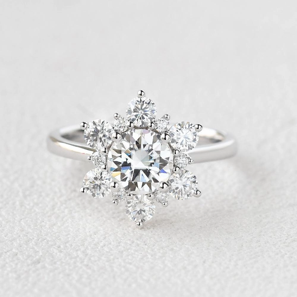 Everyday Wear Snowflake Shaped Moissanite White Gold Ring