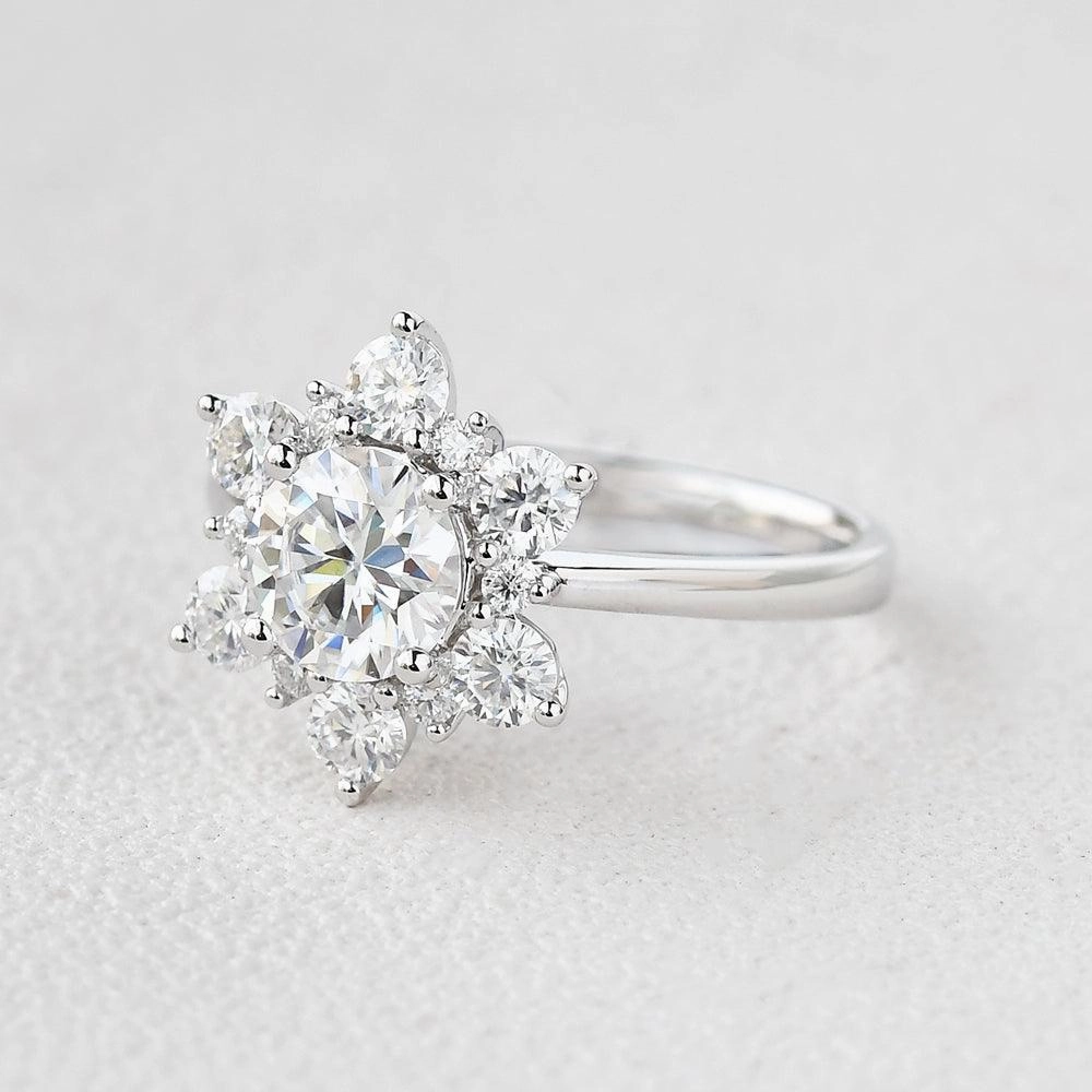 Petite Style Snowflake Shaped Moissanite White Gold Ring