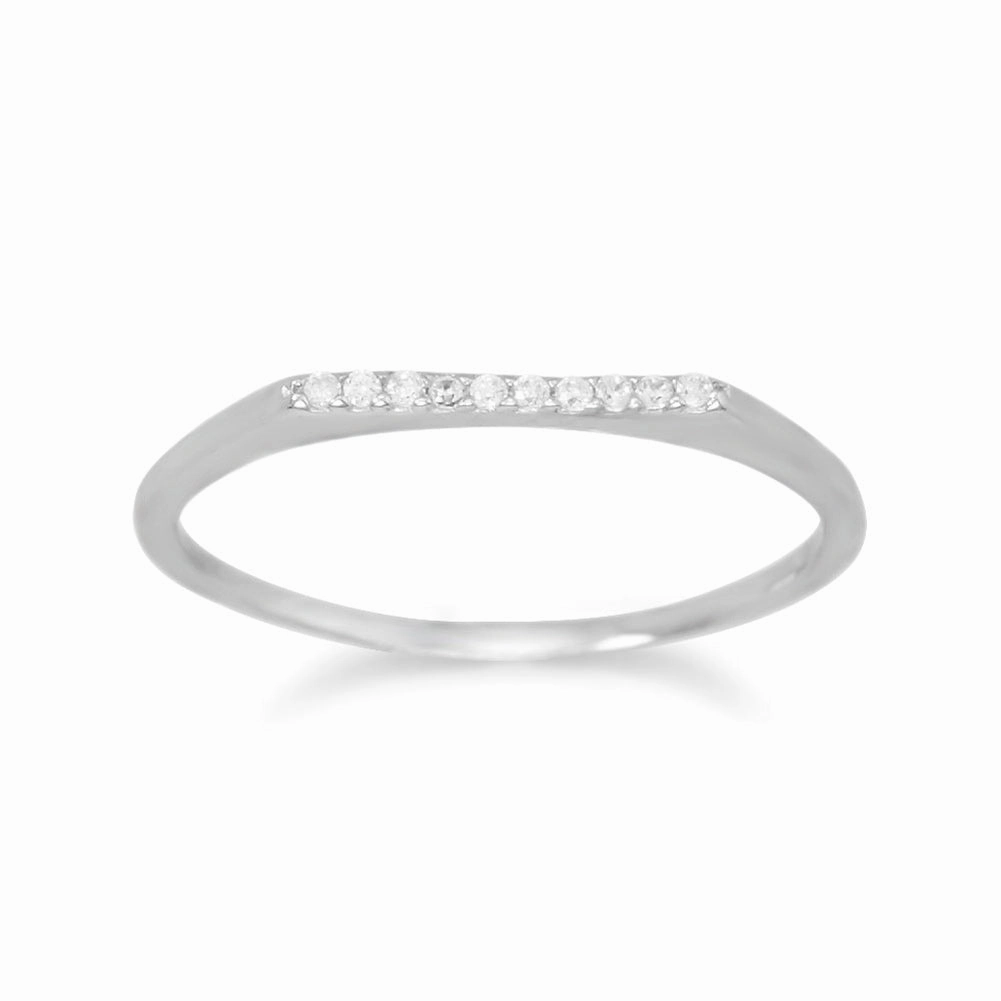 Stacking Band Ring Flat Top Cubic Zirconia Rhodium-plated Sterling Silver Fine Decoration
